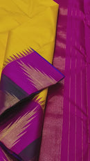 Yellow Traditional 8 Kol Korvai Multicolor Temple Border Handloom Kanchipuram Silk Saree