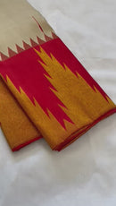 Half White Korvai Contrast Temple Border with Body Butta Kanchipuram Silk Saree