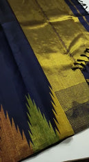 Navy Blue Temple Border Kanchipuram Silk Saree