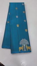 Peacock Blue Handloom Kanchipuram Silk Saree with Pichwai Zari Design