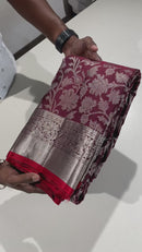 Celebrity Style Actress Keerthi Suresh Kanchipuram - Deep Brown Maroon Saree With Silver Zari Weaving Traditional Handloom Kanchipuram Silk Saree