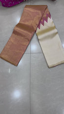 Half White Beige Pink Korvai Raising Temple Border Kanchipuram Silk Saree