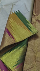 Half White Beige Traditional 8 Kol Korvai Multicolor Temple Border Handloom Kanchipuram Silk Saree
