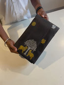 Black Handloom Kanchipuram Silk Saree with Pichwai Zari Design