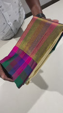 Half White 8 Kol Kanchipuram With Traditional Multi Color Temple Border