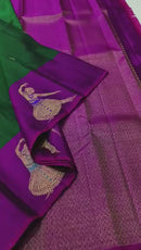 Green Handloom Kanchipuram Silk Saree with Trendy Dancing Girl Border Butta