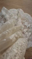 Tissue Organza Stripe Cutwork Jaal Embroidery With Scallop Border