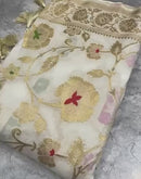 Half White Pure Banarasi Khaddi Georgette Silk Saree with Meenakari Jangla Design