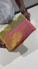 Half White Traditional Korvai 8 kol Seepu Reku Temple Border Handloom Kanchipuram Silk Saree