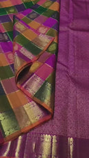 Traditional Paalum Pazhamum Zari Checked Handloom Kanchipuram Silk Saree