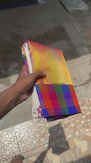 Half White Kanchipuram With Traditional Multi Color Temple Border