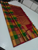 Traditional Paalum Pazhamum Checked Kanchipuram Silk Saree