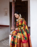 Traditional Paalum Pazhamum Checked Kanchipuram Silk Saree