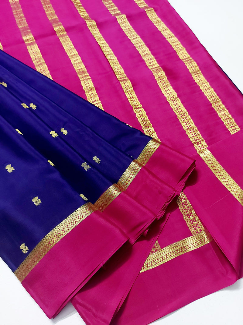 Navy Blue Mysore Crepe Silk Saree