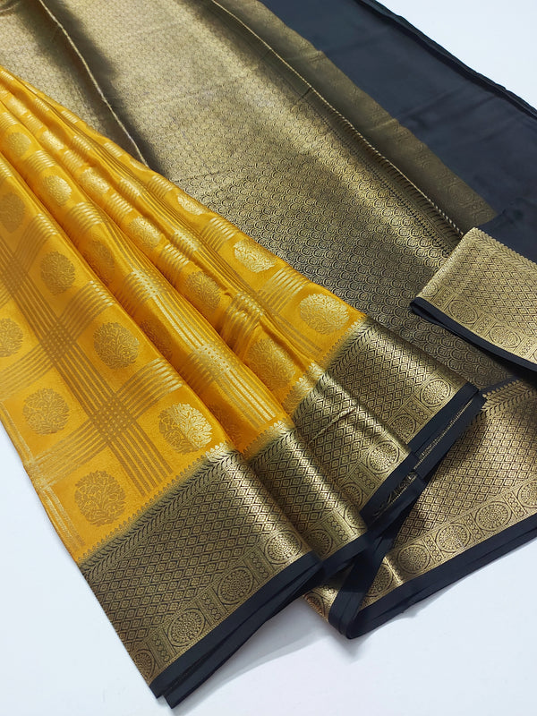 Mustard Mysore Crepe Silk Saree