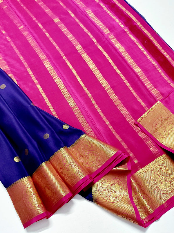 Navy Blue Mysore Crepe Silk Saree