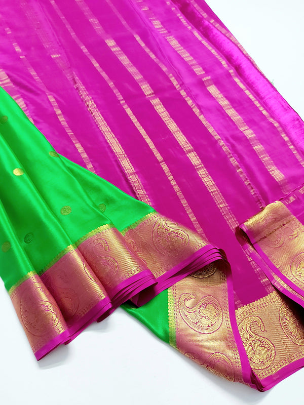 Parrot Green Mysore Crepe Silk Saree