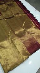 Maroon Raising Temple Border Kanchipuram Silk Saree with Double Side Rekku