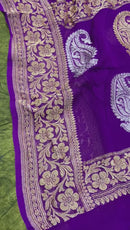 Purple Banarasi Khaddi Georgette Silk Saree with Kaduwa Butti Gold & Silver Zari