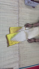 Half White Korvai Temple Border Pure Kanchipuram Silk Saree