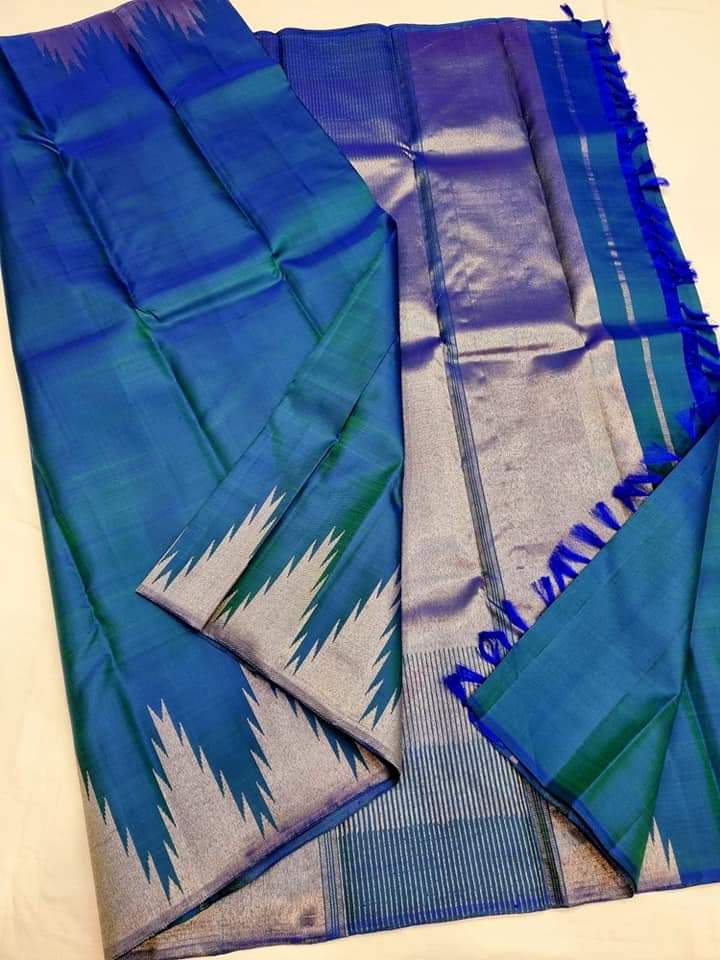 Peacock Blue Woven Paithani Silk Saree – MySilkLove