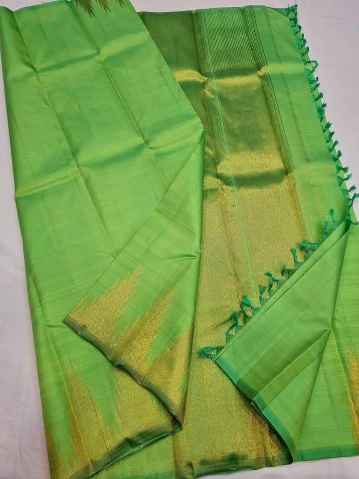 Pastel Green Temple Border Kanchipuram Silk Saree