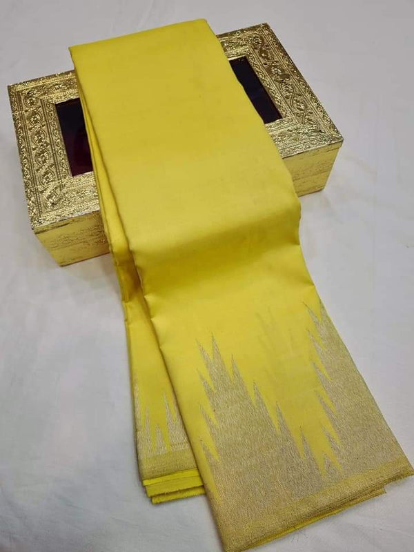 Pastel Yellow Temple Border Kanchipuram Silk Saree