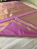Milky White Cream Shade & Pink Korvai Raising Temple Border Kanchipuram Silk Saree