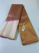 Milky White Cream Shade & Pink Korvai Raising Temple Border Kanchipuram Silk Saree