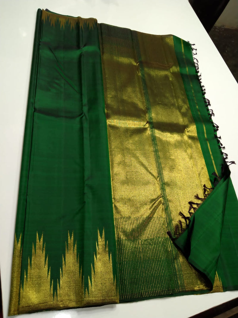 Dark Green Temple Border Kanchipuram Silk Saree