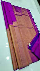 Dual Shade Purple Pink Raising Temple Border Kanchipuram Silk Saree