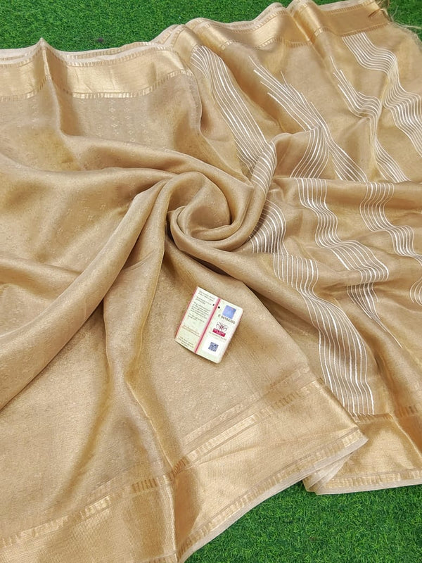 Golden Embossed Pattern Tissue Tussar Silk