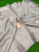 Silver Embossed Pattern Tussar Tissue Silk