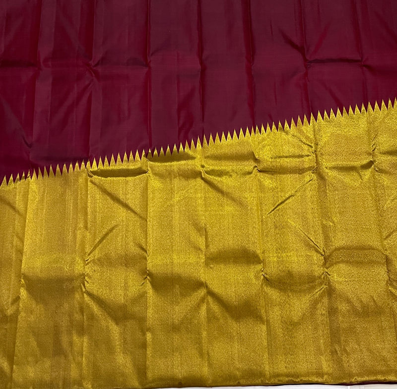 Maroon Raising Temple Border Kanchipuram Silk Saree