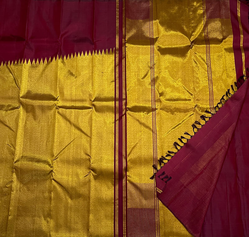 Maroon Raising Temple Border Kanchipuram Silk Saree