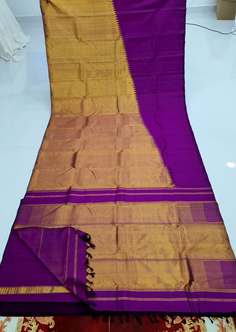 Dark Purple Raising Temple Border Kanchipuram Silk Saree