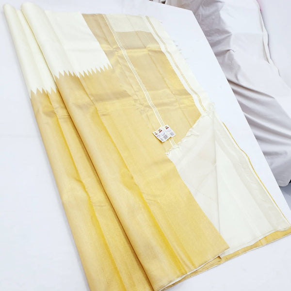 Half White Raising Temple Border Kanchipuram Silk Saree