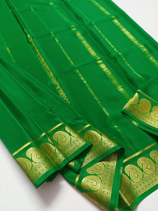 Leaf Green Mysore Crepe Silk Saree with Traditional Mango Border