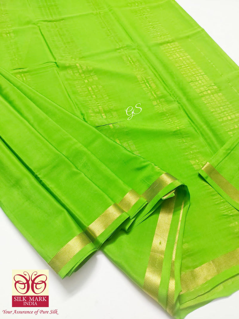 Parrot Green Mysore Crepe Silk Saree