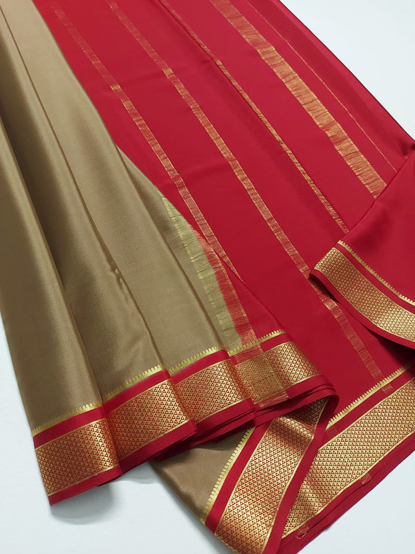 Lite Brown Copper Mysore Crepe Silk Saree