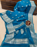 Blue Pure Chiffon Saree
