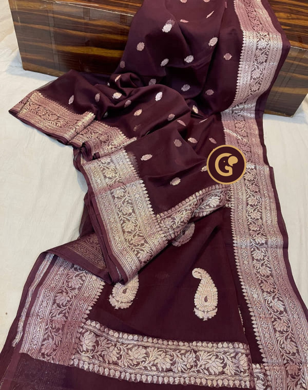 Brown Pure Chiffon Saree