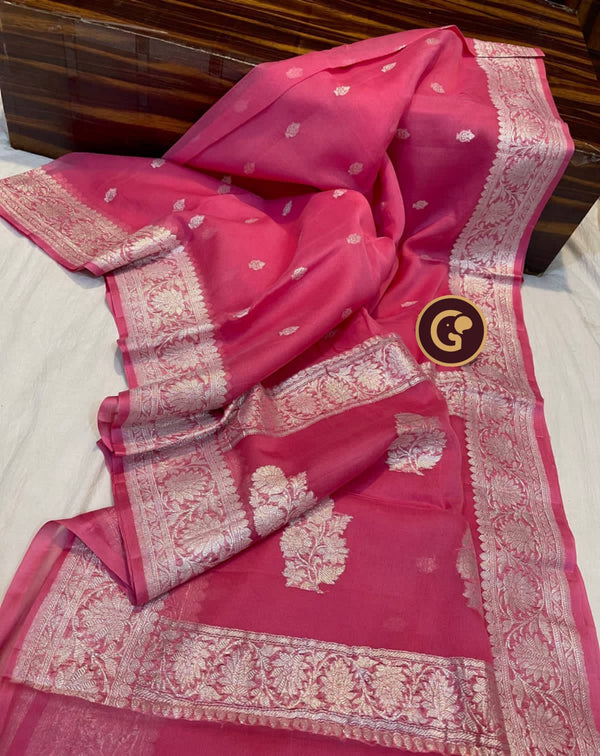 Pink Pure Chiffon Saree