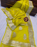 Yellow Pure Chiffon Saree
