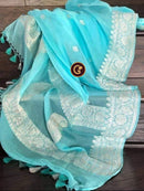 Pastel Sky Blue Pure Chiffon Saree