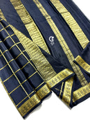 Black Checked Pattern Mysore Crepe Silk Saree