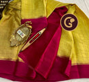 Yellow Pure Wrinkle Mysore Crepe Silk Saree