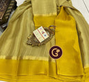Yellow Pure Wrinkle Mysore Crepe Silk Saree