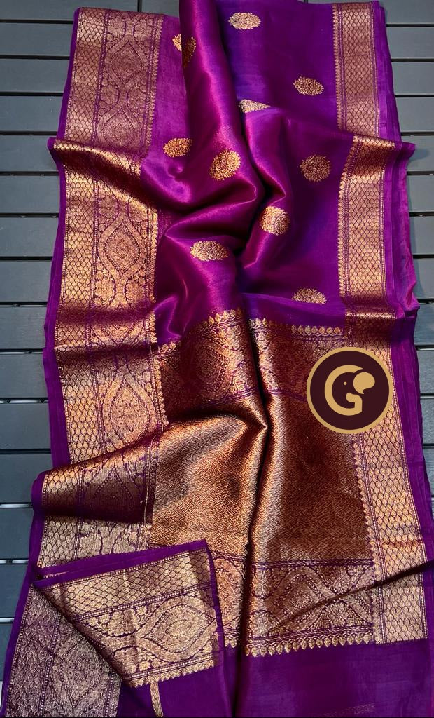 Purple Pure Kora Silk Saree