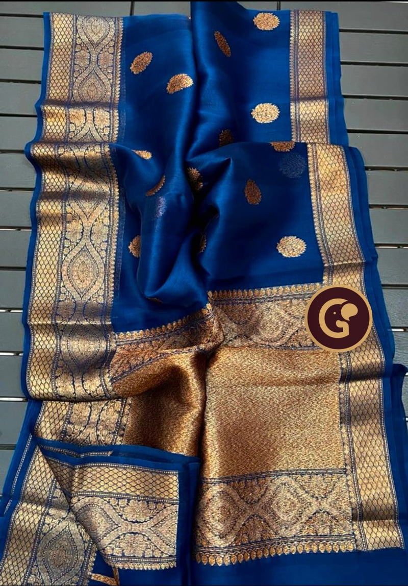 Blue Pure Kora Silk Saree